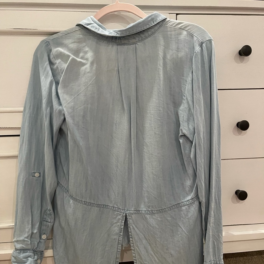 chambray button down high-low top - Picture 2 of 3